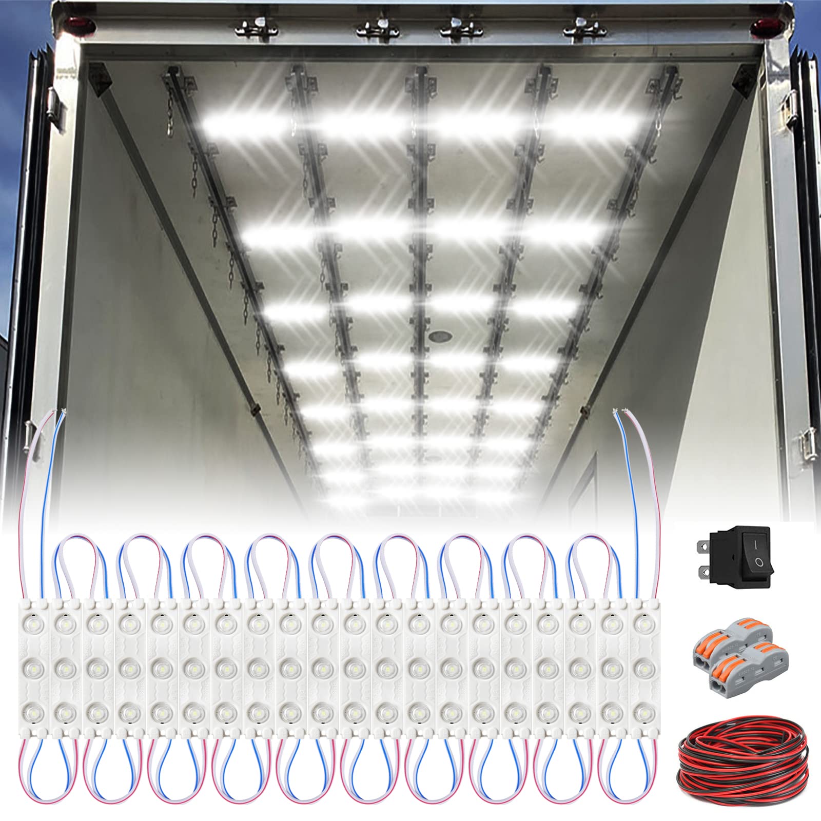 12V 60 LED White Interior LED Lights for Van, Truck, RV, Boat, Camper - 20 Modules Ceiling Lamp for Auto, Caravan, Trailer, Bus, Pickup - Perfect for Cargo Lorries, Inflatables & Vehicle Room Lighting