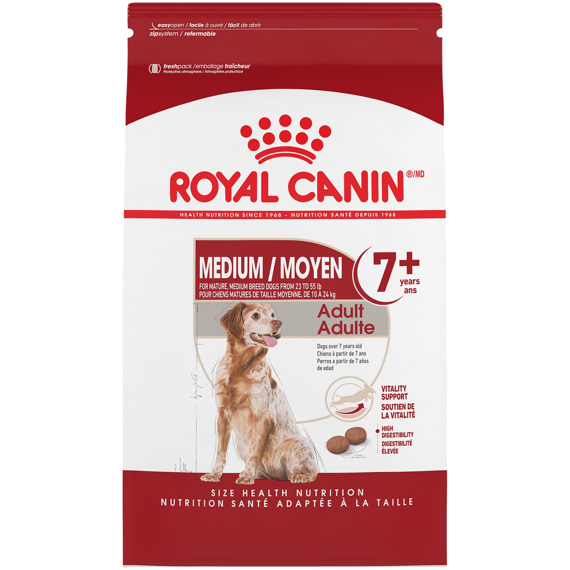 Royal Canin Size Health Nutrition Medium Adult 7+ Dry Dog Food for Senior Dogs - 30lb Bag | Supports Joint Health & Digestion | Ideal for Medium Breed Aging Dogs