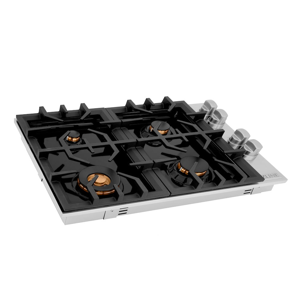 ZLINE 30-Inch 4-Burner Gas Cooktop with Brass Burners & Black Porcelain Top - Professional Grade for Home Kitchen, RV, or Outdoor Cooking (RC BR 30 PBT)