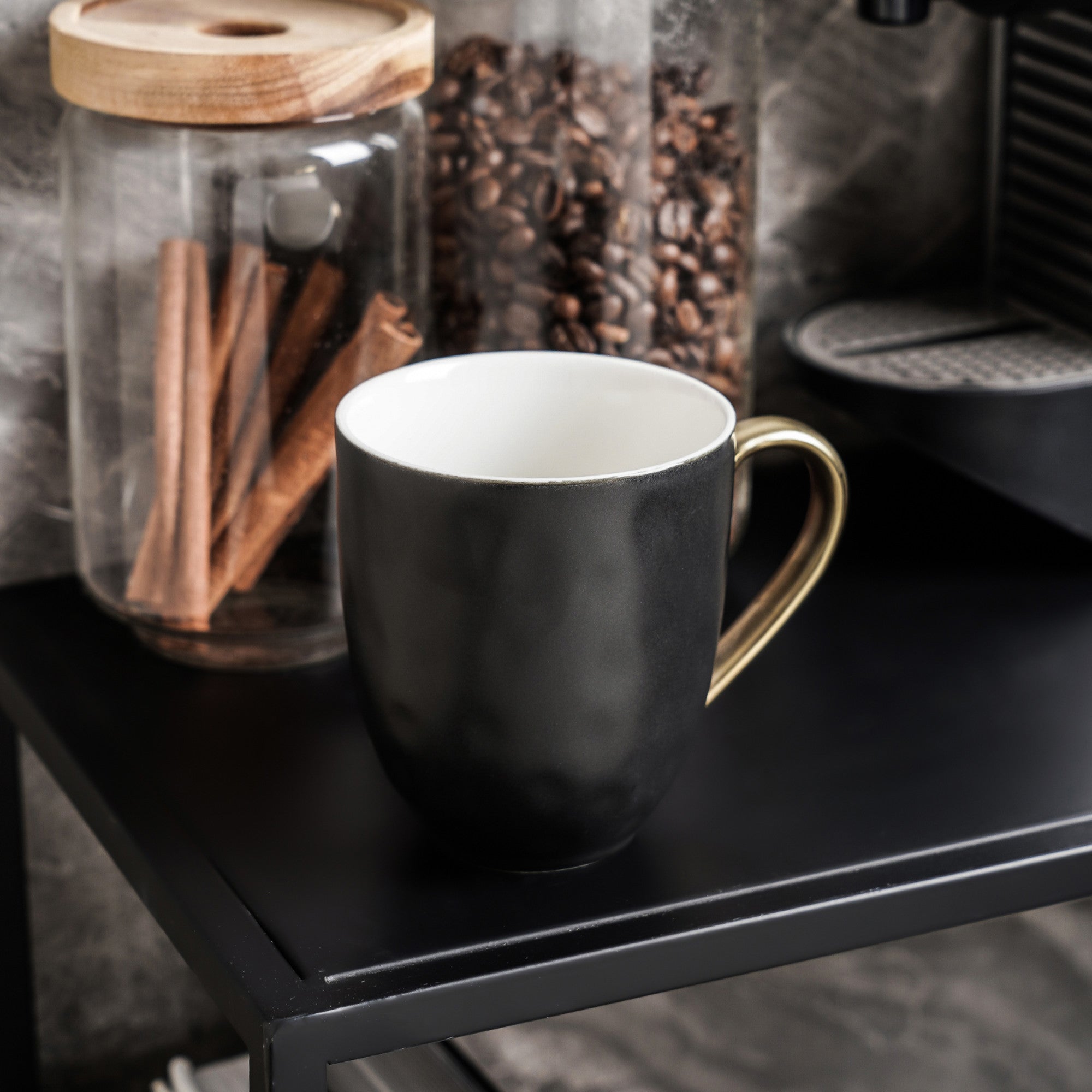 Premium Black Florian Porcelain Coffee Mug - Elegant Ceramic Tea Cup for Home, Office & Gifts - Dishwasher & Microwave Safe