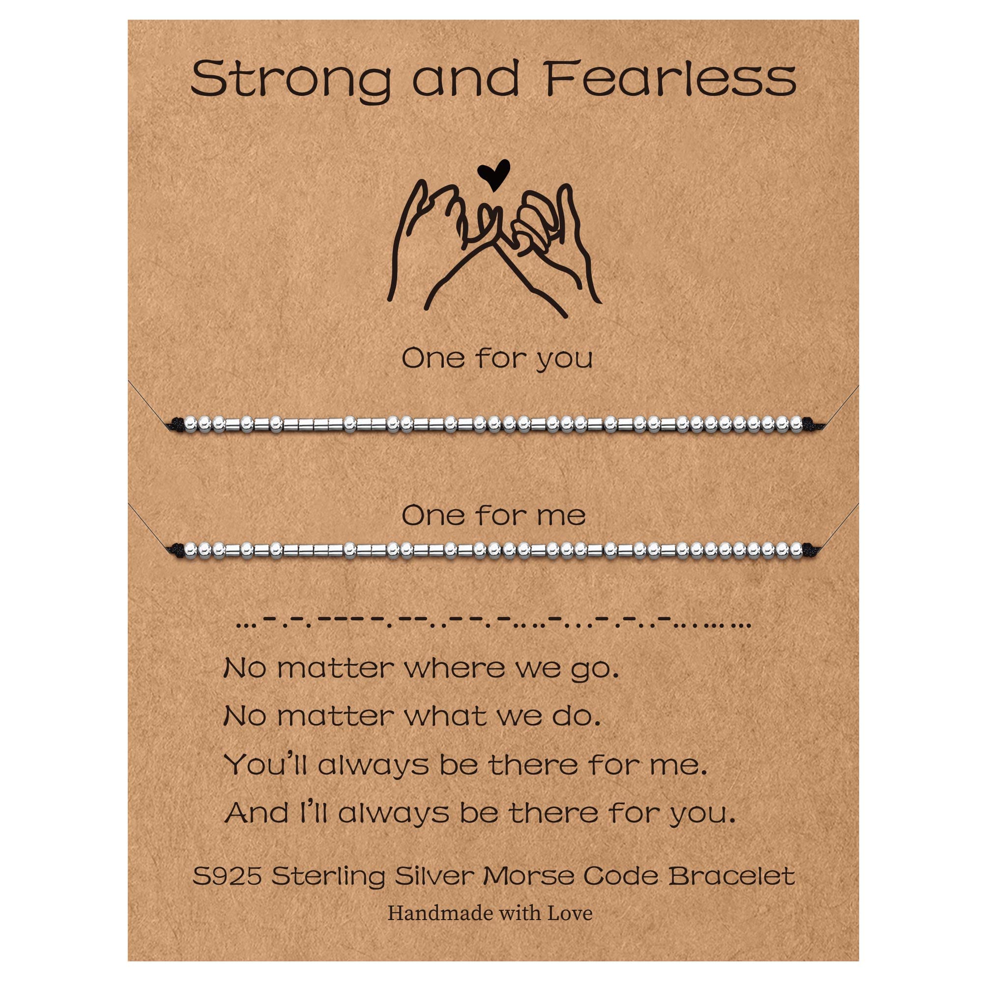 Sterling Silver Morse Code Bracelets for Women - 2pcs Pinky Promise Couple Matching Friendship Bracelets Set, Inspirational Birthday Gifts for Her, Sister, Best Friend, Couples (Perfect for Anniversaries, Valentine's Day & Friendship Celebrations)