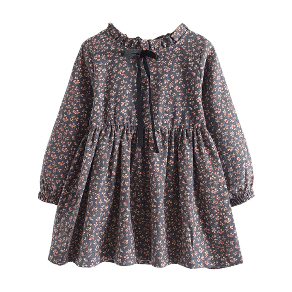 Floral Ruffled Long Sleeve Dress for Little Girls - Mud Kingdom Fashion Spring & Autumn Outfit - Perfect for School, Parties & Family Photos