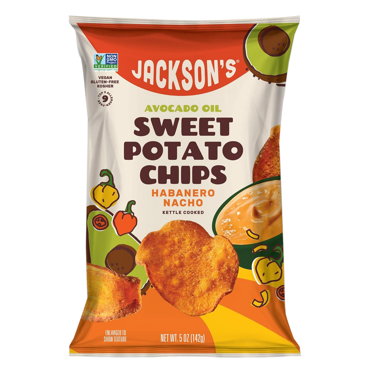 Jackson's Avocado Oil Habanero Nacho Potato Chips - Gluten Free, Non-GMO, Keto Friendly Snacks for Parties, Movie Nights & Healthy On-the-Go Munching