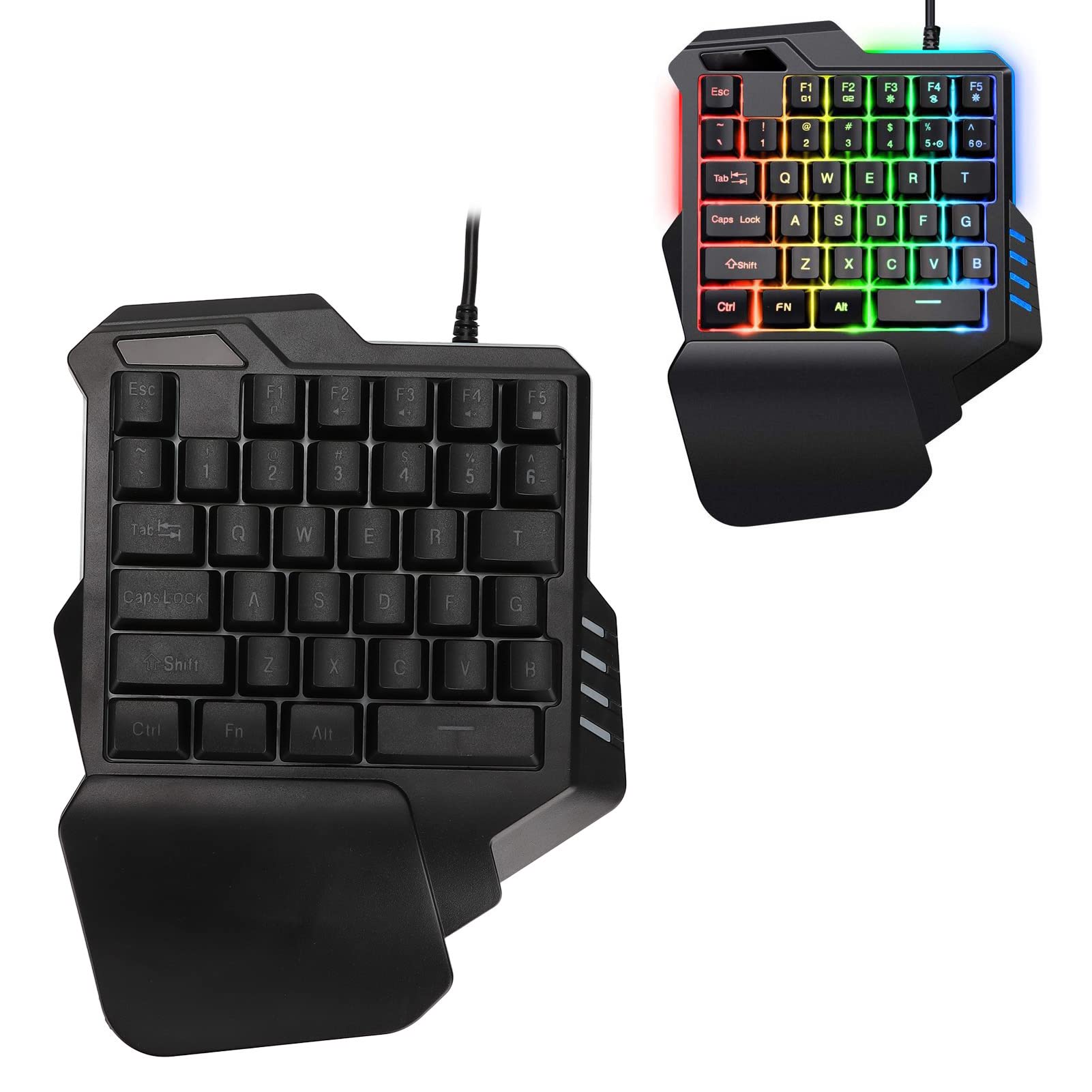 One-Handed Mechanical Gaming Keyboard - 35 Keys LED Backlit Portable Keypad with USB | Ergonomic Game Controller for PC, PS5, Xbox | Perfect for FPS, MOBA & MMO Gaming