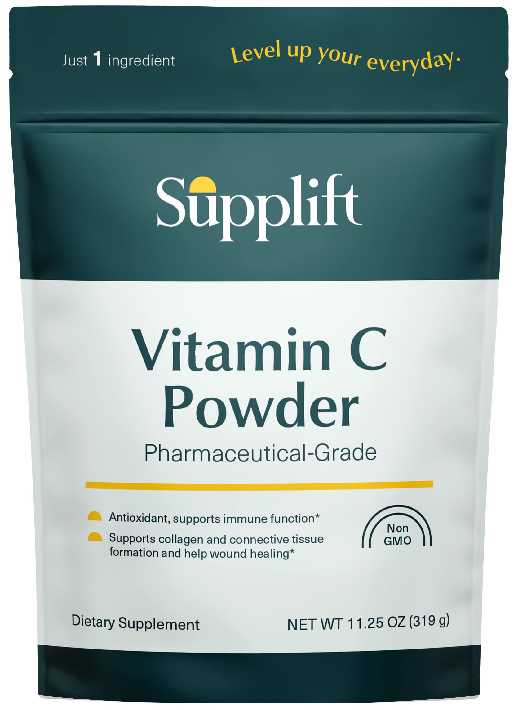 Supplift Pure Vitamin C Powder for Immune Support & Skin Health - Non-GMO L-Ascorbic Acid Powder (11.25oz, 319 Servings) - Daily Supplement for Wellness & Glowing Skin