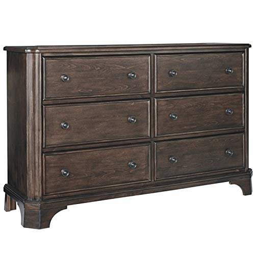 BOWERY HILL Classic Solid Wood 6-Drawer Double Dresser - Reddish Light Brown Bedroom Furniture for Storage & Organization | Perfect for Master Bedroom, Guest Room & Dorm Decor