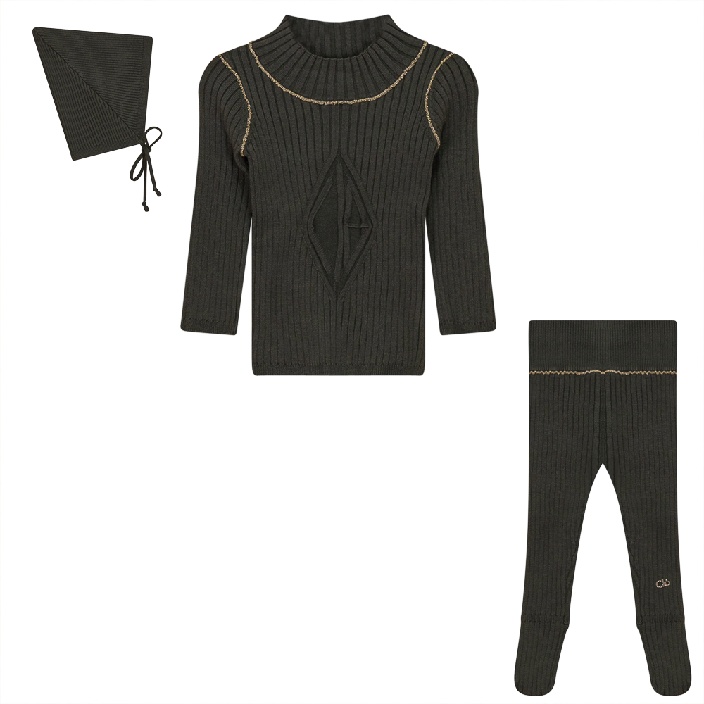 Stylish Olive Cloud Rib 3-Piece Outfit Set for Women | Comfortable & Trendy Matching Loungewear for Home, Office & Casual Wear