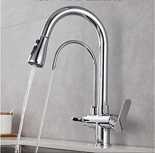 OMOONS Commercial Pull-Out Kitchen Faucet - 3-Way Deck Mounted Water Filter Tap with Chrome Finish | Farmhouse, Bar & Sink Faucet Mixer for Home & Restaurant Use