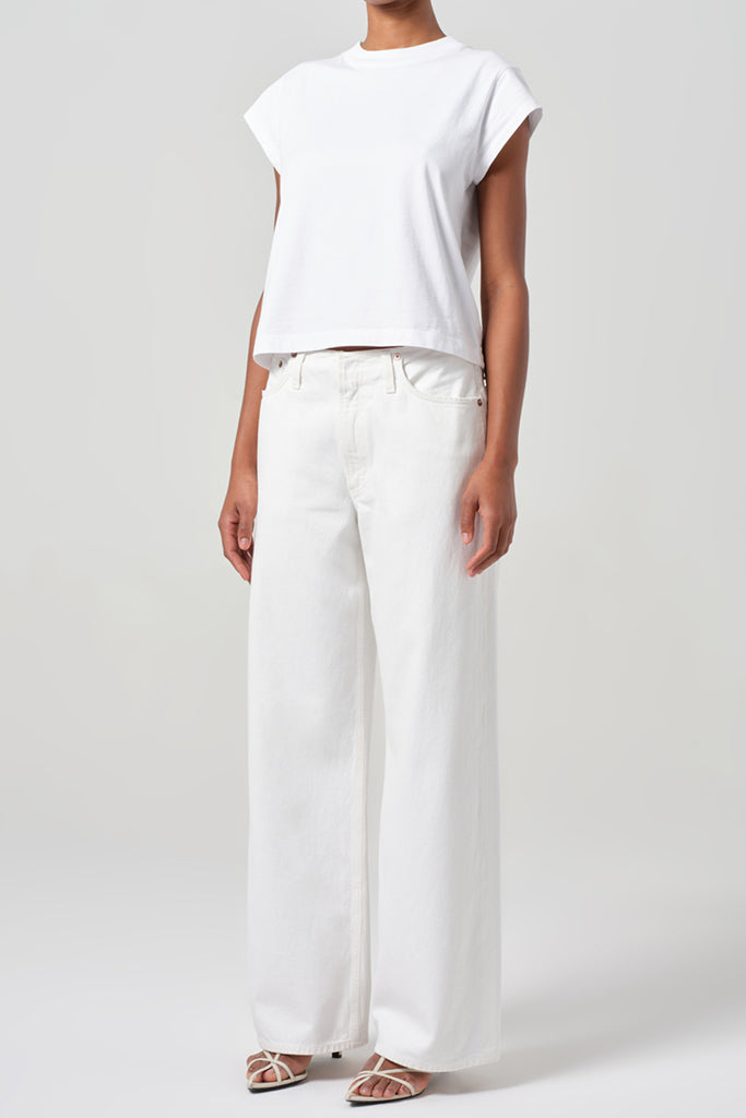 AGOLDE Bryce Cap Sleeve Tee - Women's White Cotton Short Sleeve T-Shirt | Casual Wear, Layering & Everyday Outfits