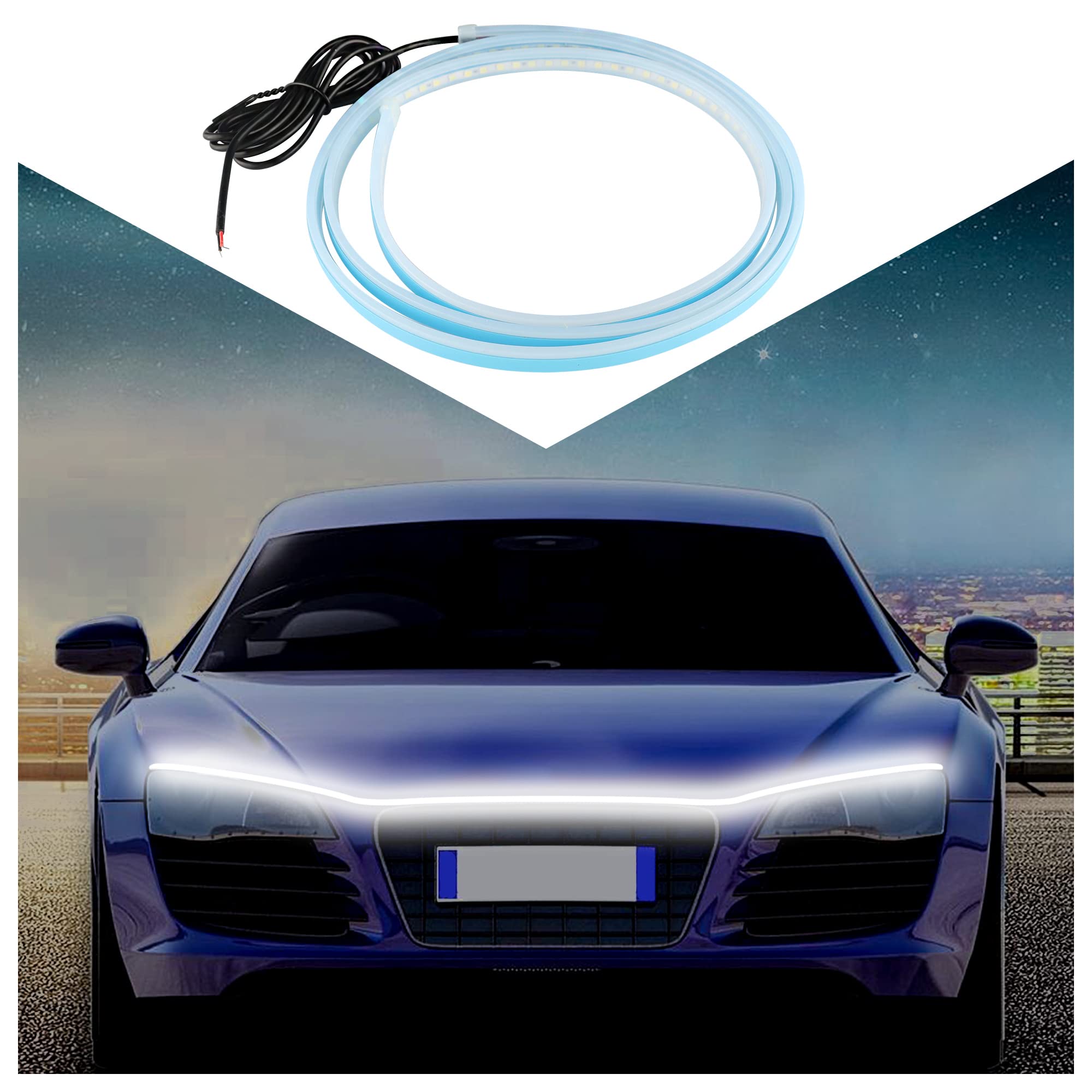 Waterproof 59-Inch White LED Hood Light Strip - Universal Monochromatic Car Exterior Lighting Accessory for Cars, Trucks & SUVs - Perfect for Off-Roading, Night Driving & Car Customization