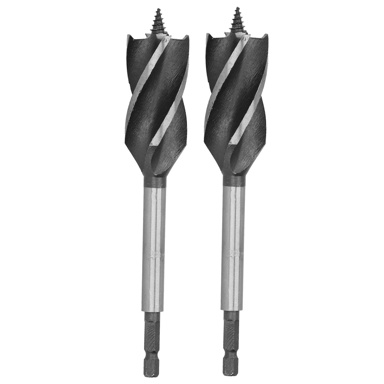 2Pcs 28mm Brad Point Drill Bit Set - 4 Flute Hex Shank Woodworking Drill Bits for Wood Panels & Density Boards - Perfect for Cabinet Making, Furniture Assembly & DIY Wood Projects