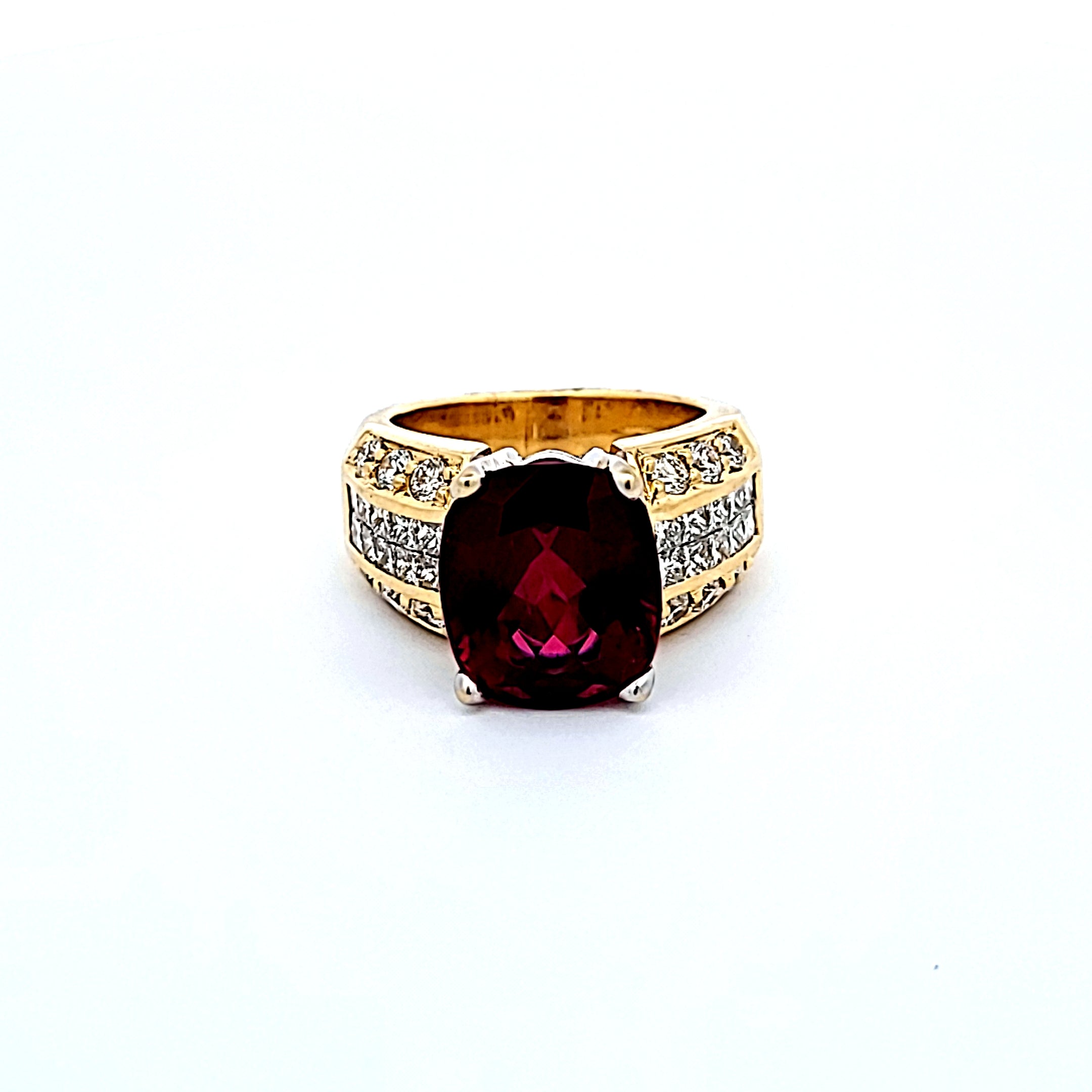 10.00 Carat Tourmaline & 1.65 Carat Diamond 18K Yellow Gold Gemstone Ring for Women - Elegant Jewelry Gift for Anniversary, Engagement & Special Occasions