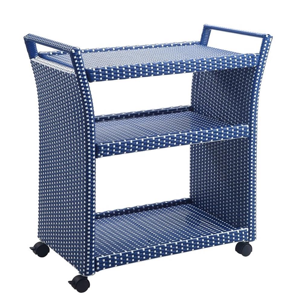 Furniture of America Azur Outdoor Aluminum Wicker Bar Cart in Navy - Portable Serving Cart for Patio, Garden, Poolside & Outdoor Entertaining