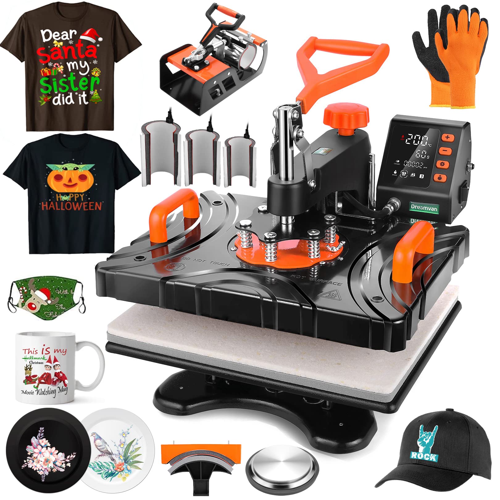 Upgraded 8-in-1 Digital Heat Press Machine for T-Shirts, Caps & Mugs - 12