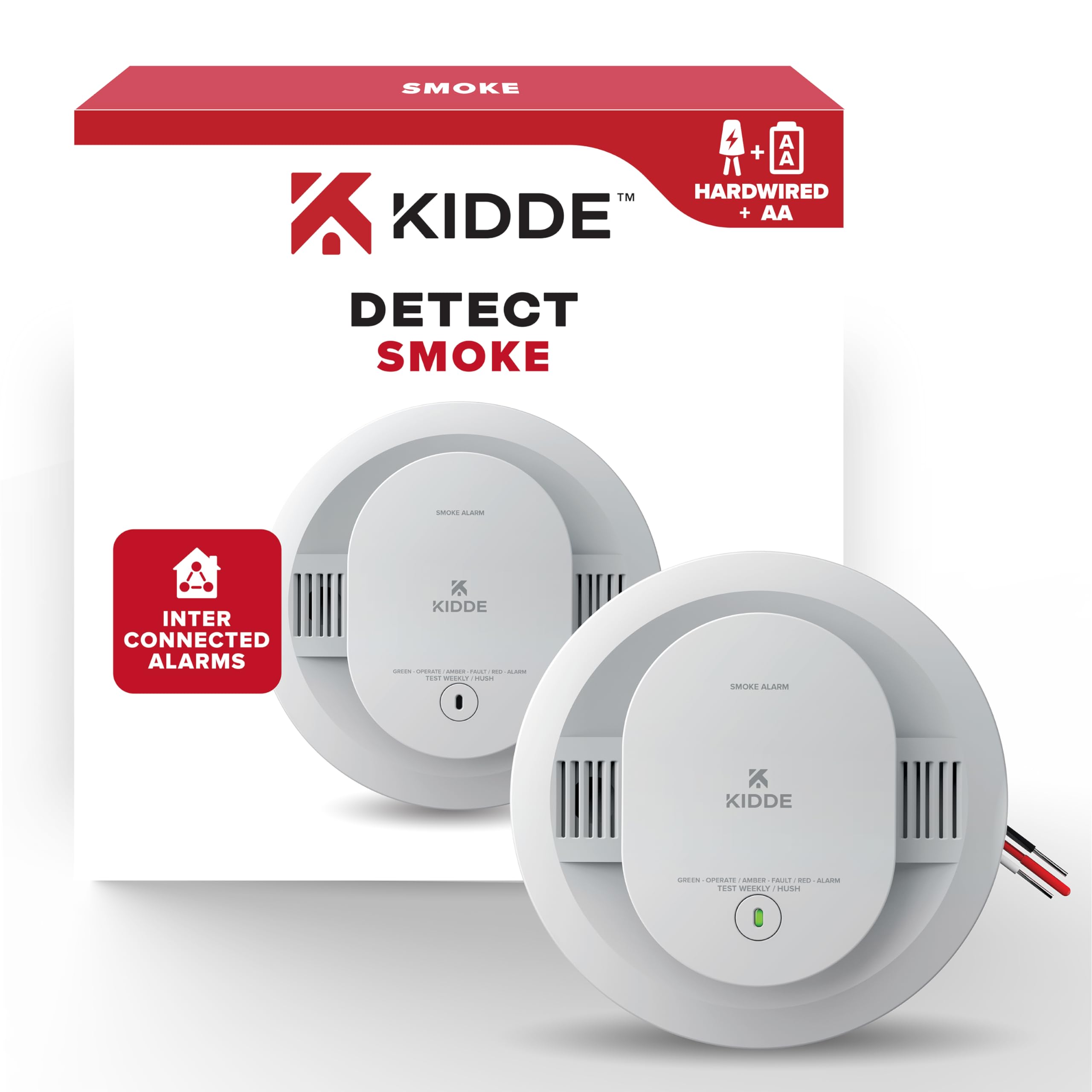 Kidde Hardwired Smoke Detector with AA Battery Backup - Interconnectable Smoke Alarm with LED Warning Light Indicators for Home & Office Safety