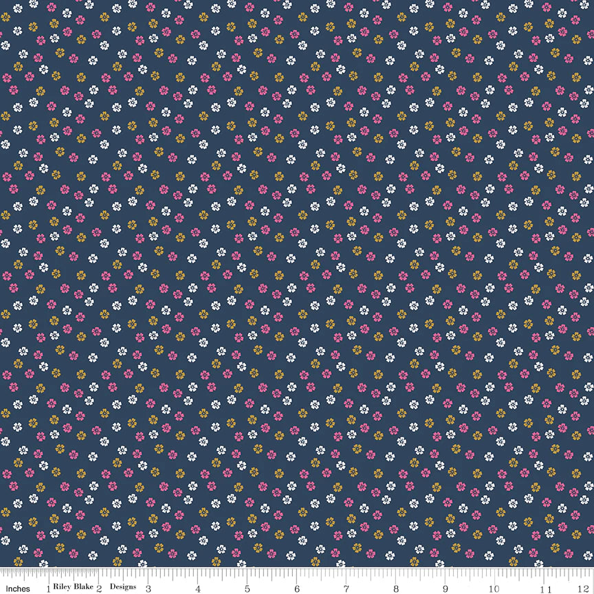 Ahoy! Mermaids Riley Blake Designs C10346 Floral Navy Sparkle Fabric - Premium Cotton Quilting Material for DIY Crafts, Home Decor & Sewing Projects