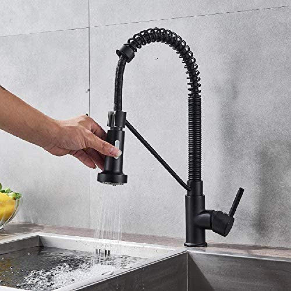 360° Rotatable Pull-Out Shower Kitchen Tap - Black for Modern Sinks