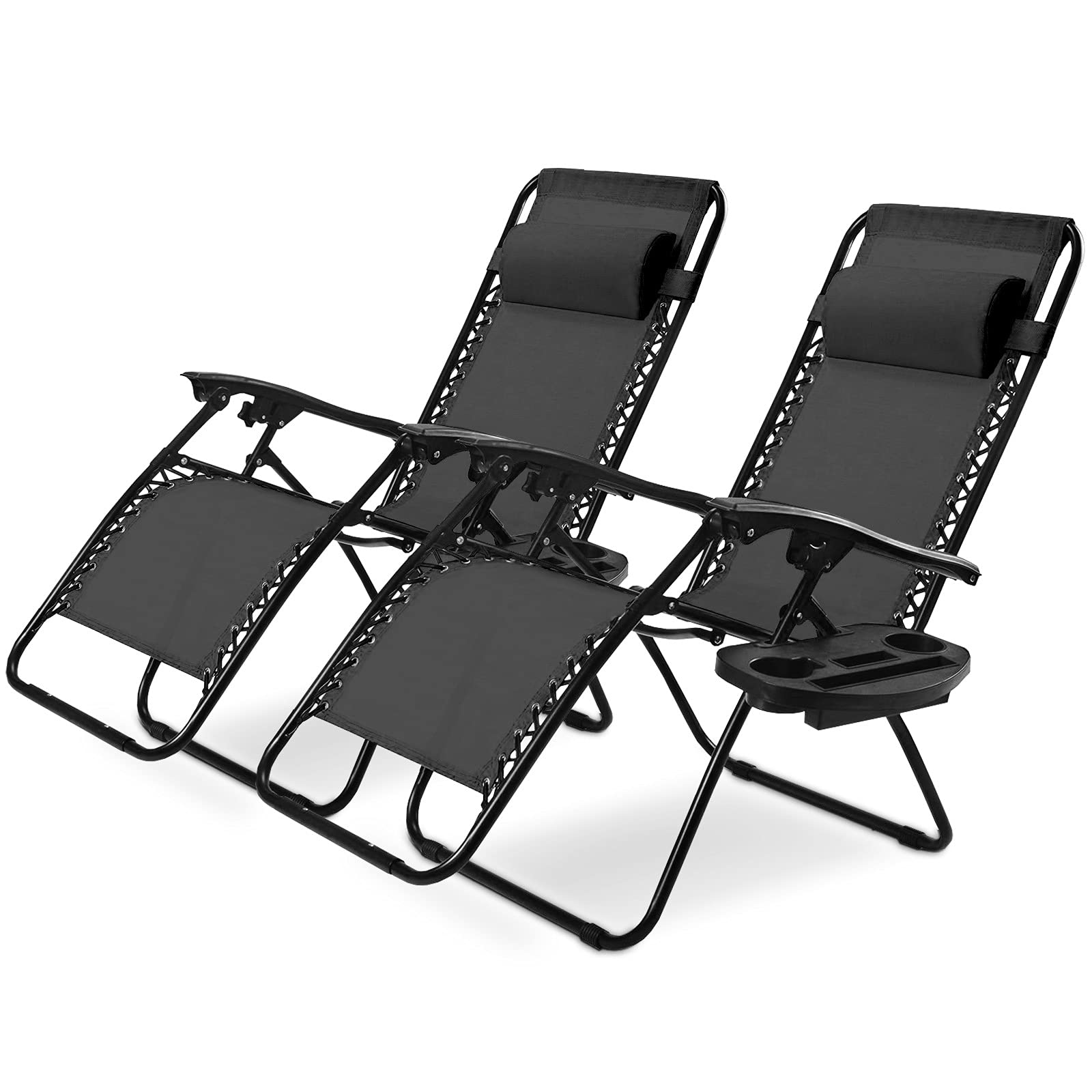 Premium Zero Gravity Lounge Chair Set of 2 - Adjustable Outdoor Recliner with Detachable Pillow & Cup Holder - Portable Folding Patio Chairs for Camping, Beach, Poolside Relaxation - Perfect for Backyard, Deck & Outdoor Leisure (Black)