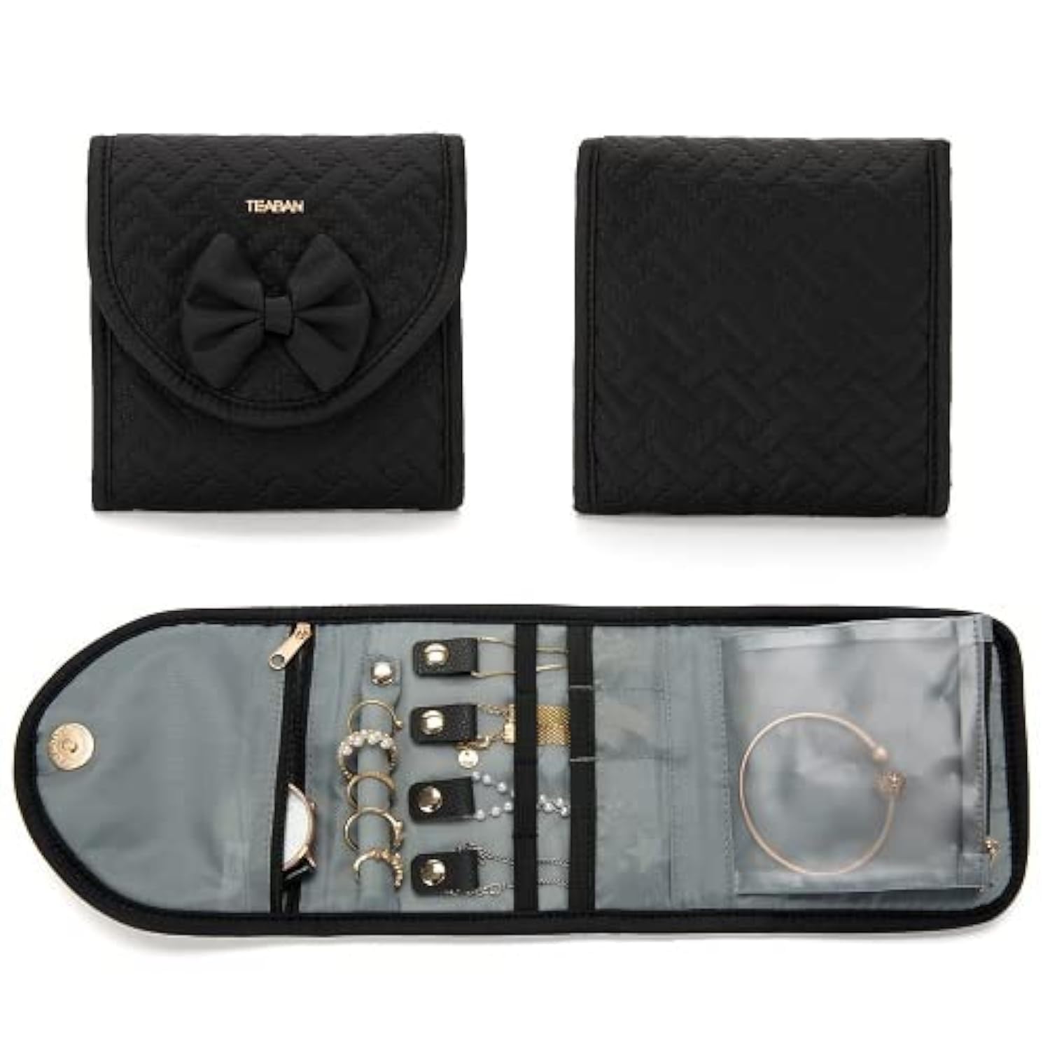 Portable Travel Jewelry Organizer Case - Compact Jewelry Roll for Necklaces, Rings & Earrings | Perfect for Vacations, Business Trips & Daily Storage | Durable Jewelry Bag with Secure Pockets