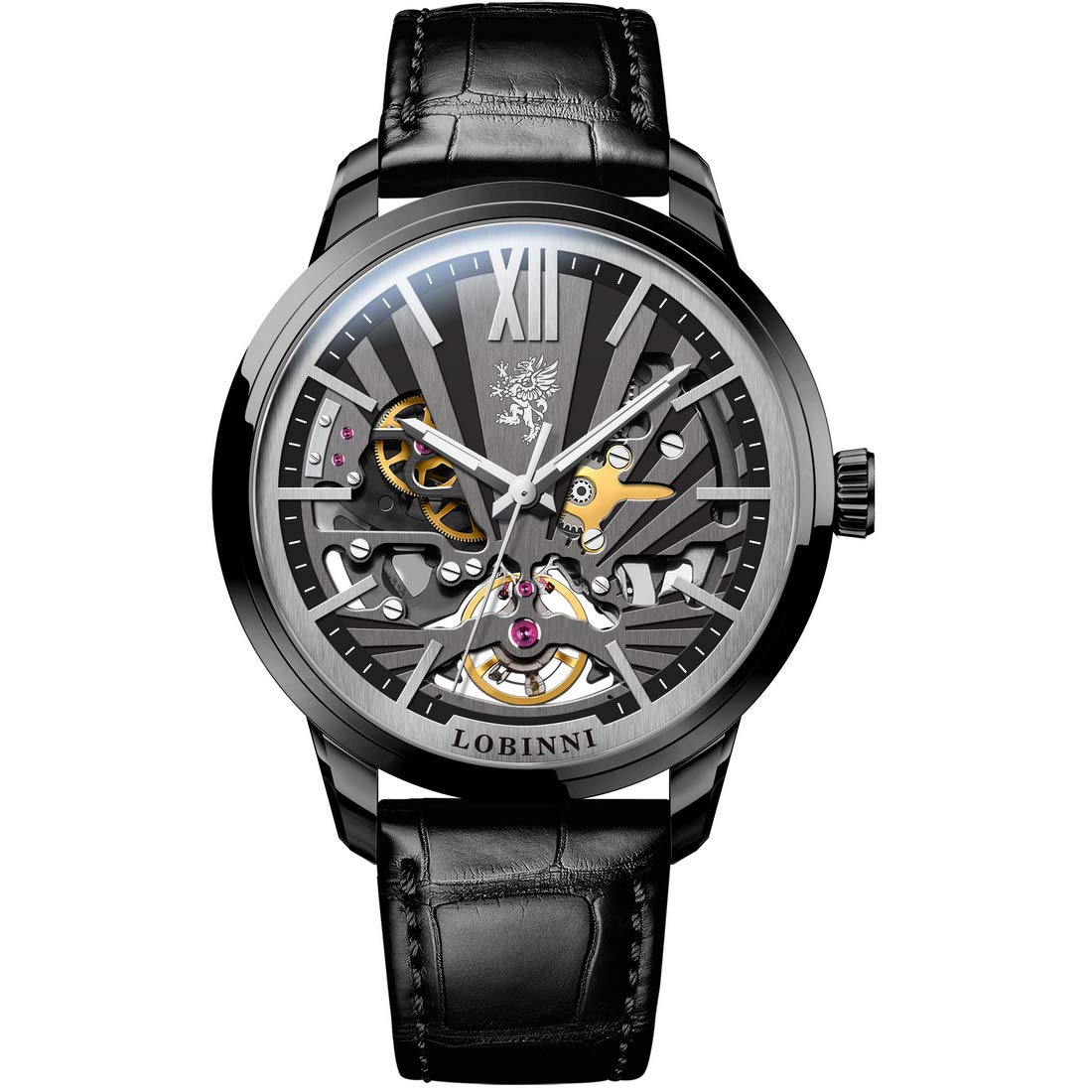 LOBINNI Men's Automatic Luxury Watch - Self-Winding Mechanical Wristwatch with Skeleton Dial & Sapphire Crystal, 50M Waterproof - Perfect for Business, Formal Events & Everyday Wear