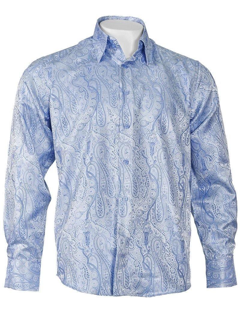 Stylish Light Blue Paisley Jacquard Long Sleeve Shirt for Men | Trendy Casual & Office Wear | Perfect for Date Nights & Business Meetings