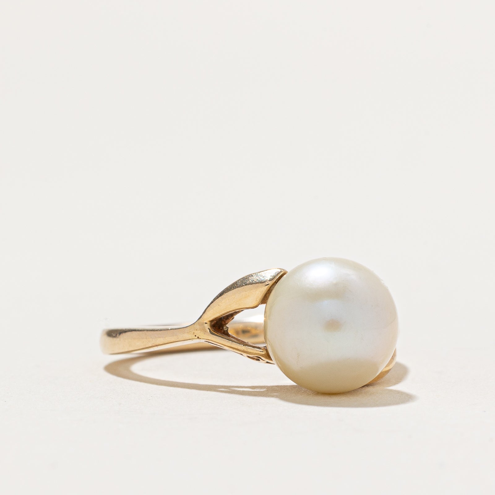 Solitaire Pearl Bypass Ring - 14K Gold Plated Elegant Jewelry for Women, Size 6.25 | Perfect for Weddings, Anniversaries & Special Occasions