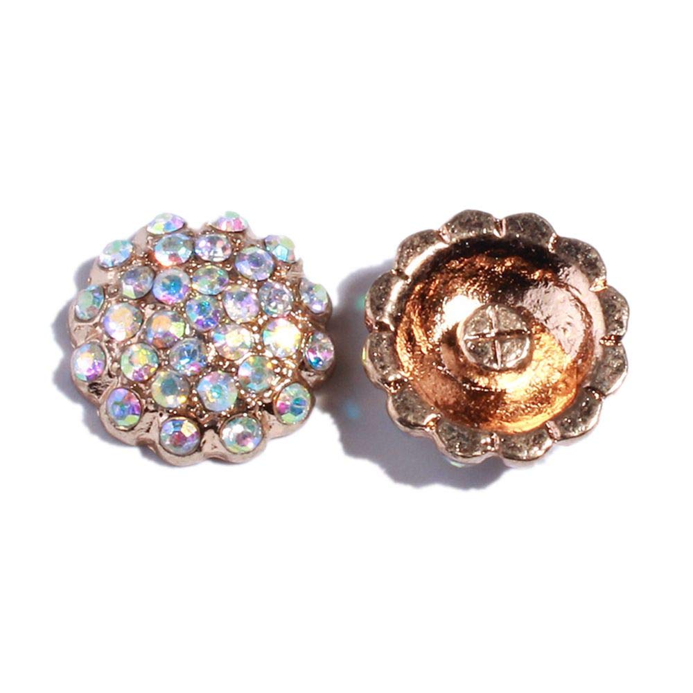 50-Piece 14mm Gold Metal Crystal Flatback Rhinestone Buttons for DIY Crafts - Hair Accessories, Headbands, Wedding Bouquets, Invitations & Home Decor