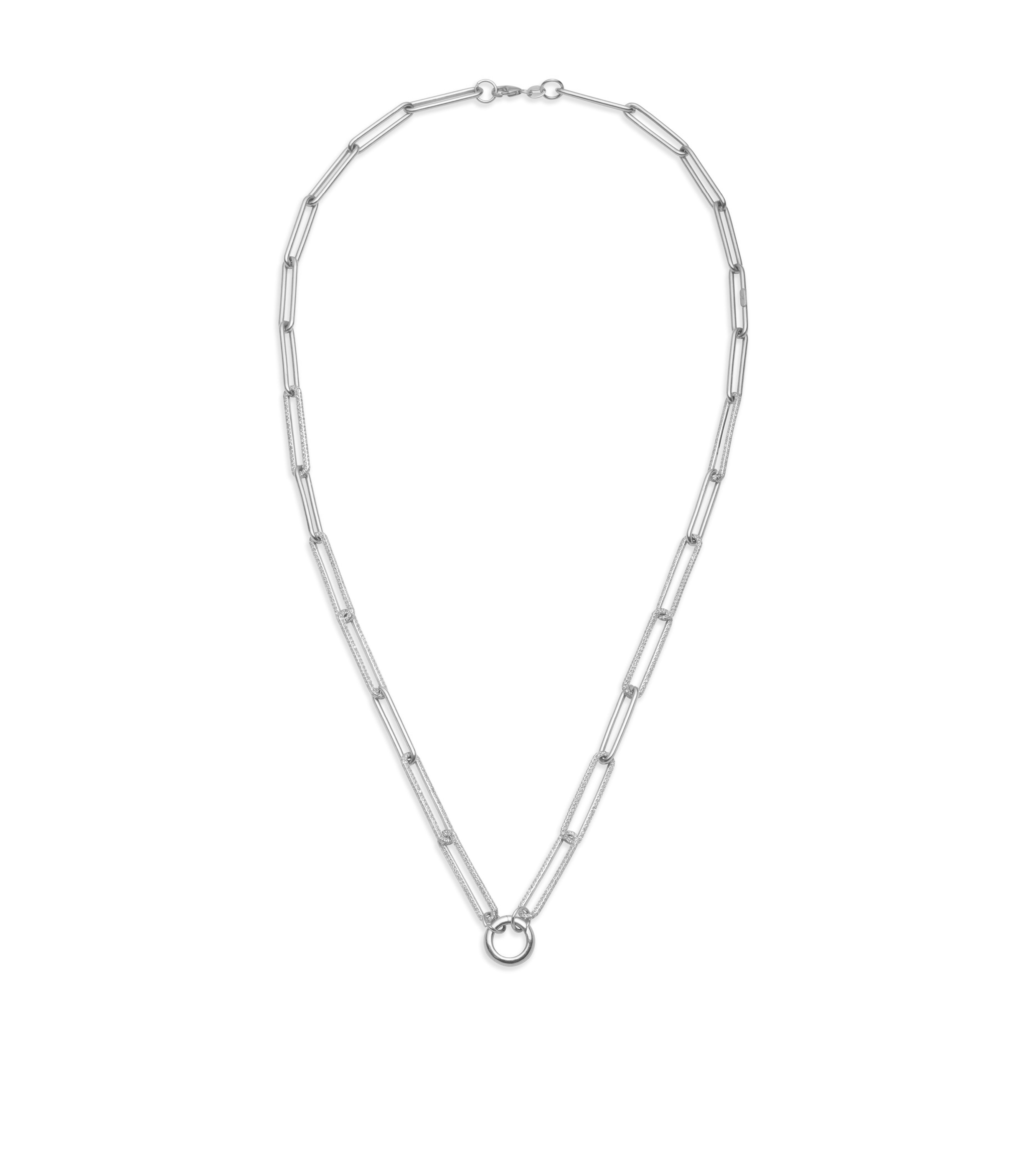 14K White Gold Diamond Link Open Chain Necklace for Women - Elegant Chubby Annex Link Design, Perfect for Weddings, Parties & Special Occasions