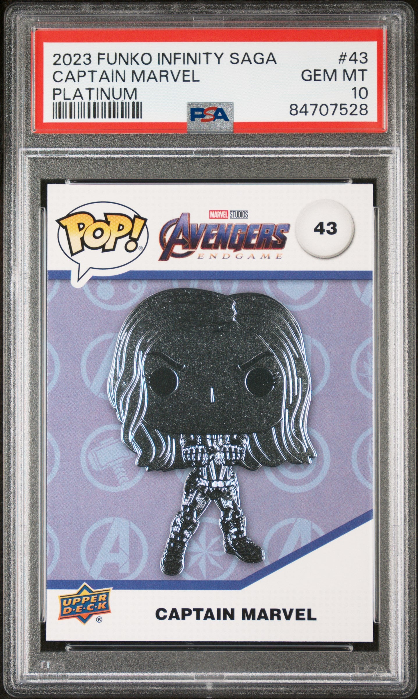 2023 Upper Deck Funko Pop Marvel Captain Marvel Platinum #43 PSA 10 Graded Collectible - Perfect for Marvel Fans, Display Cases & Investment Collections
