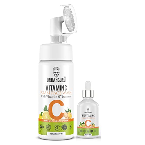 **Urbanguru Men's Vitamin C Face Wash with Foaming Silicone Brush - 150ml | Powered by Vitamin C & Turmeric for Brightening & Acne Control | Best for Daily Skincare Routine**    **Urbanguru Men's 10% Vitamin C + 4% Niacinamide Face Serum - 30ml | Fades Dark Spots & Pigmentation for Glowing Skin | Paraben & Sulfate-Free | Ideal for Morning & Night Skincare Regimen**