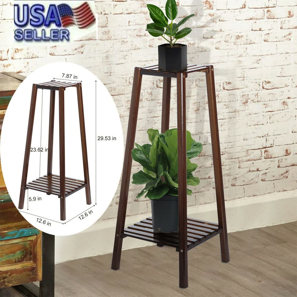 2-Tier Bamboo Plant Stand - Indoor/Outdoor Flower Pot Holder for Plants, Succulents, Herbs - Perfect for Home, Garden, Balcony & Patio Decor