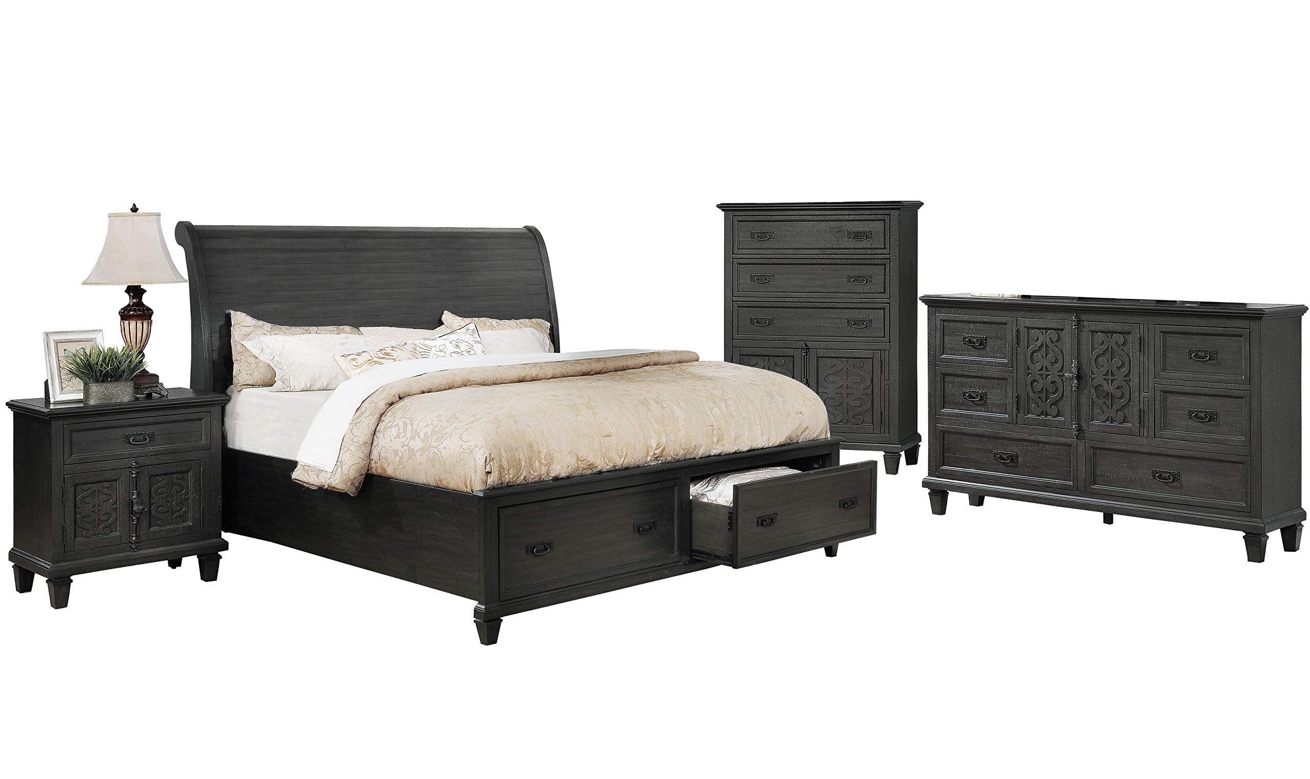 4PC Queen Bedroom Set with Dresser, Mirror & Nightstand - Rustic Farmhouse Style for Cozy Bedroom Decor