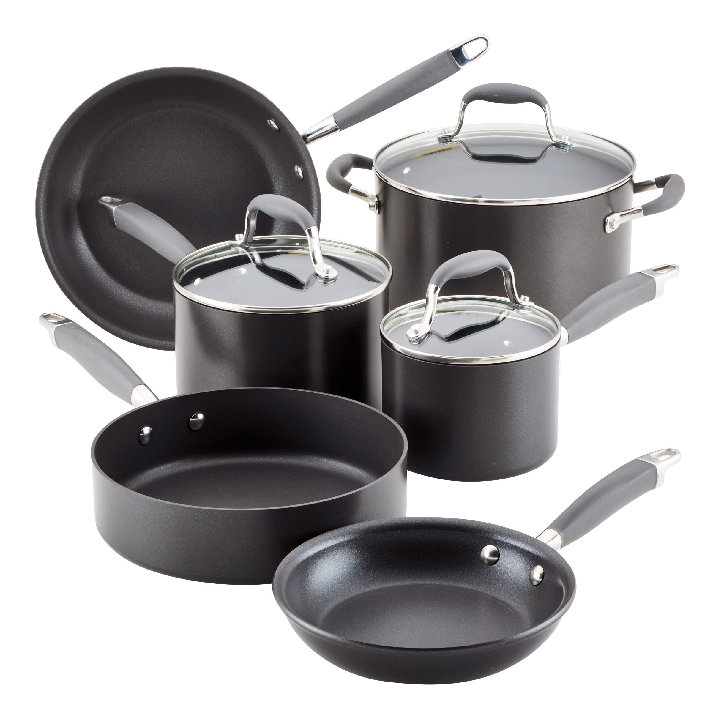 Premium Anolon Advanced Hard Anodized Nonstick Cookware Set - 9-Piece Pots & Pans in Sleek Gray | Durable Kitchen Essentials for Sauteing, Frying & Everyday Cooking