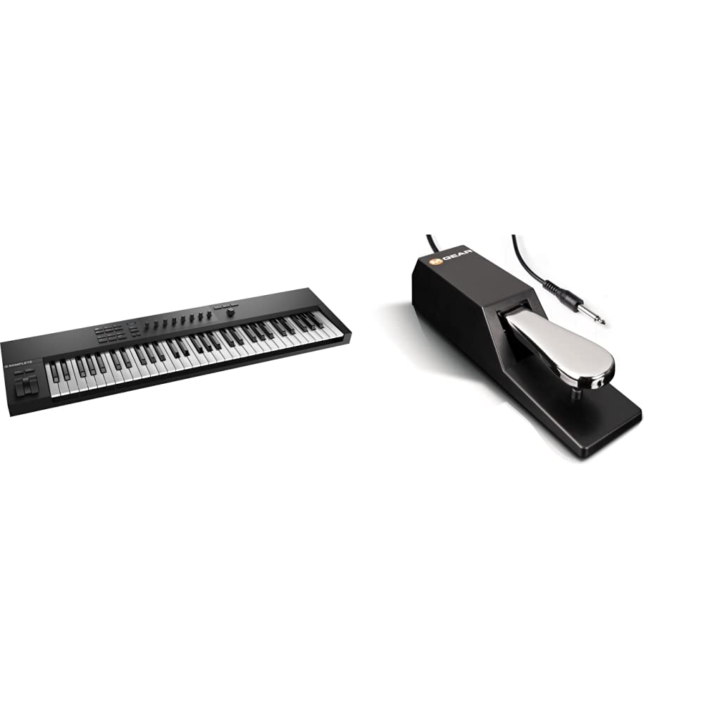 Native Instruments Komplete Kontrol A61 MIDI Keyboard Controller with M-Audio SP-2 Universal Sustain Pedal - Professional Piano-Style Action for Music Production, Live Performance & Home Studio (Compatible with MIDI Keyboards & Digital Pianos) - Perfect for Recording, Composing & Playing Piano