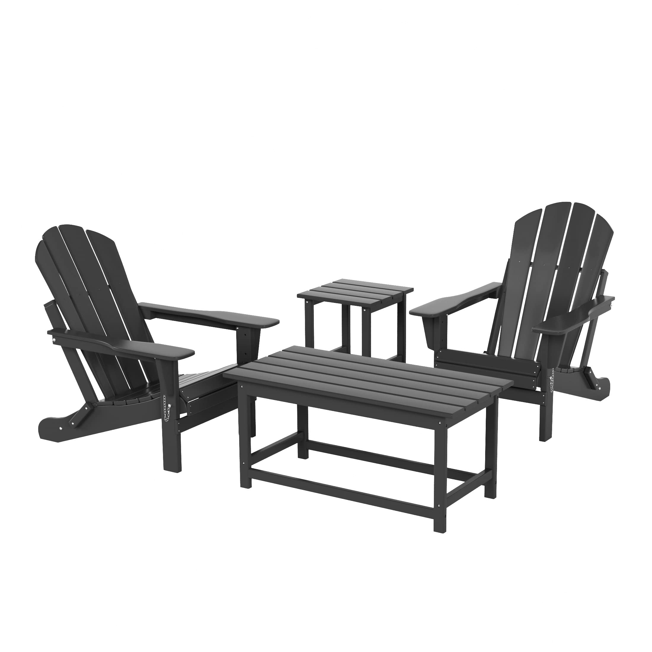 Premium HDPE Adirondack Chairs and Tables Set of 4 - UV & Weather Resistant Outdoor Furniture for Patio, Balcony, Backyard - Perfect for Relaxing in Garden, Porch or Lawn (Grey)
