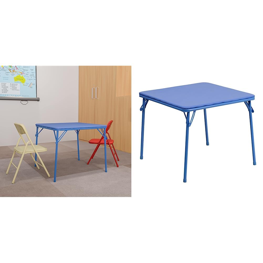 Flash Furniture Mindy Kids Colorful 3-Piece Folding Table and Chair Set - Blue Foldable Kids Furniture for Playroom, Classroom & Home Learning Activities
