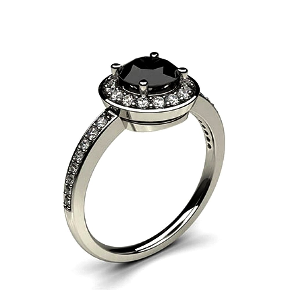 JewelsForum Black Diamond Engagement Ring - 0.5 to 2 Carat Prong Set with White Diamond Halo - Wedding Band for Women - Perfect for Proposals, Anniversaries & Special Occasions