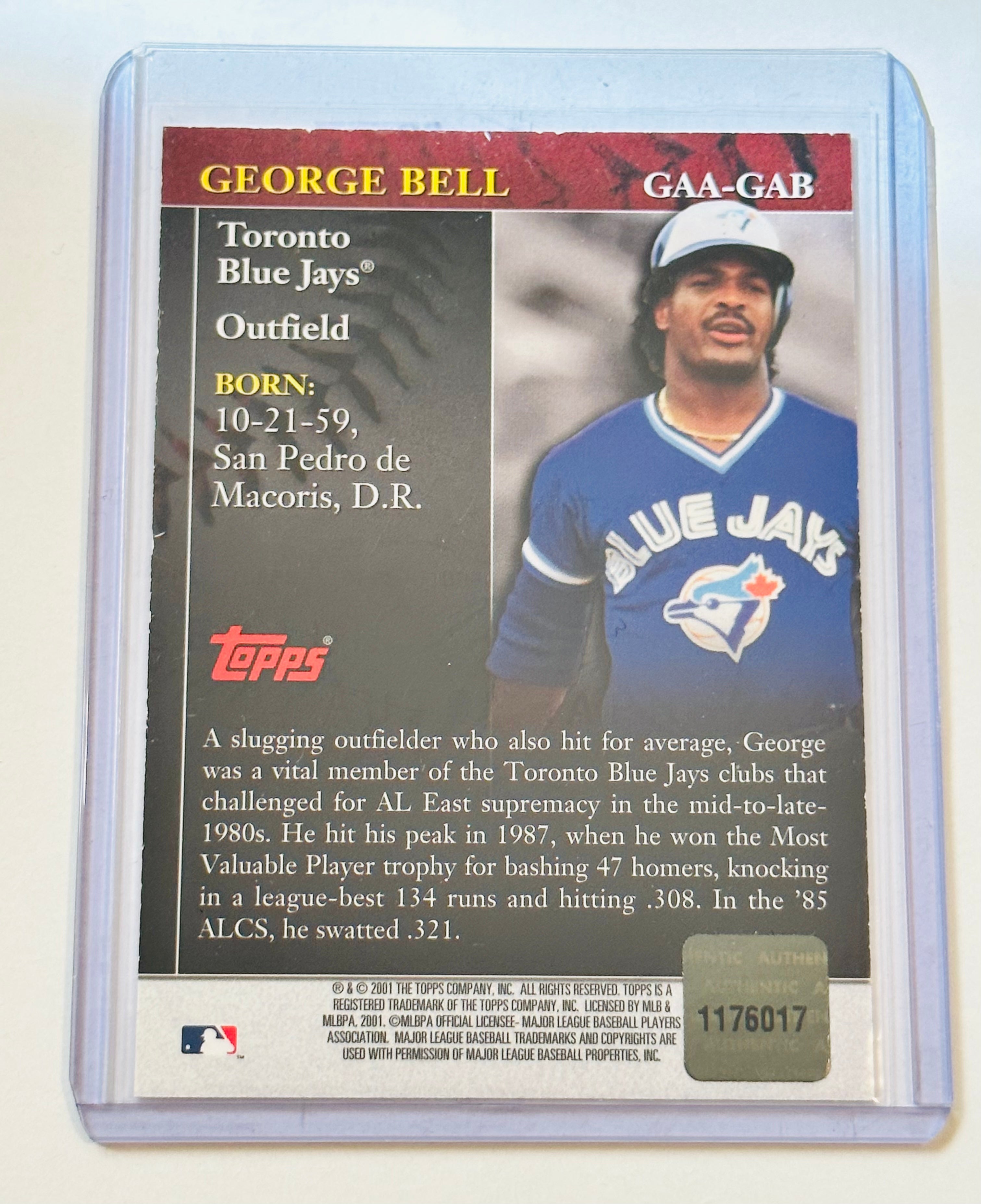 George Bell Toronto Blue Jays Topps Certified Autograph Insert Baseball Card - Rare Collectible for Sports Memorabilia & Fan Display