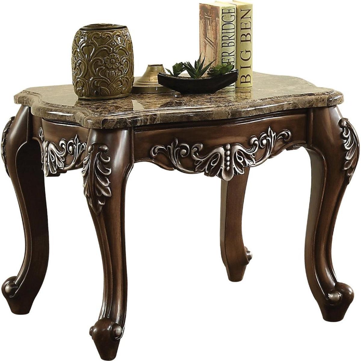Acme Furniture Latisha End Table - Marble Top & Antique Oak Base 82147 - Perfect for Living Room, Bedroom, or Office Decor