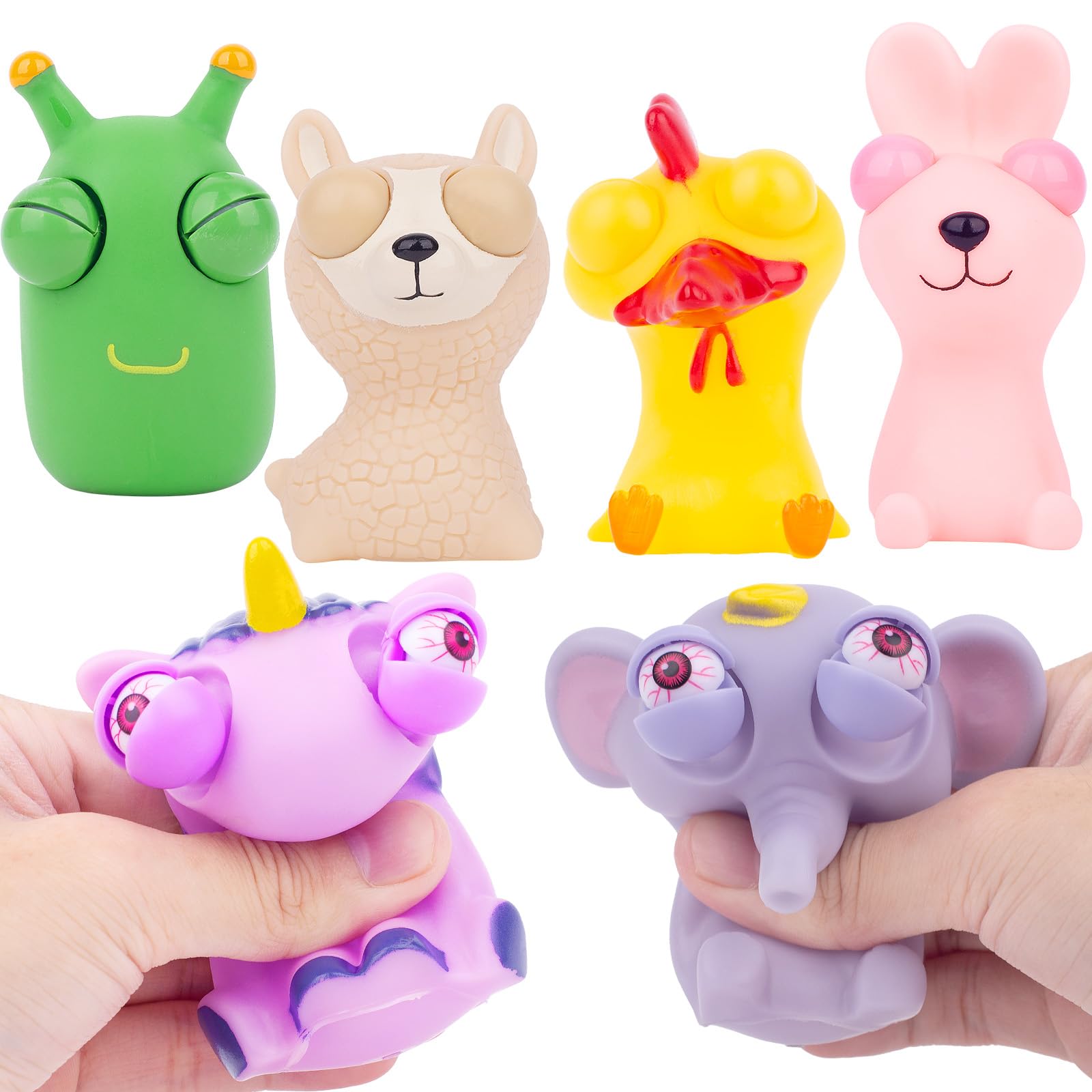 Stress Relief Squeeze Toys for Adults & Kids - 6 Pack Pop Out Eyes Sensory Fidget Toys, Soft Decompression Anxiety Relief Gifts for Office, School & Travel