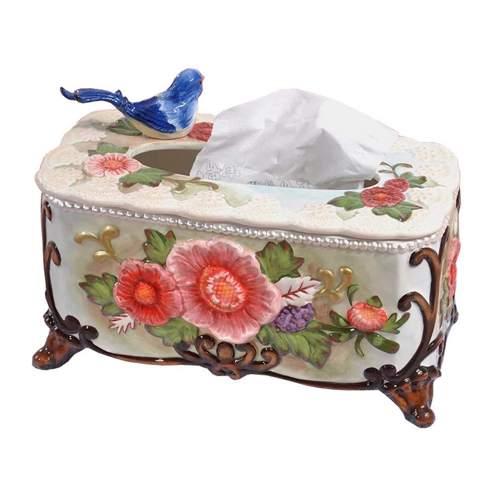 Ceramic Tissue Holder with Peach Blossom Fan Design - Elegant Home Decor for Living Room & Bathroom