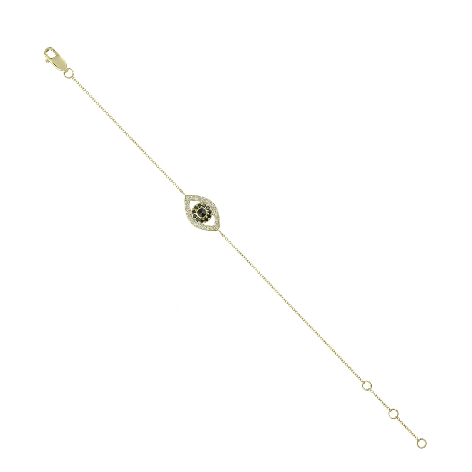 14K Yellow Gold Handmade Evil Eye Bracelet with Black & White Diamonds - Protection Jewelry for Women, Gift for Her, Spiritual & Fashion Accessory