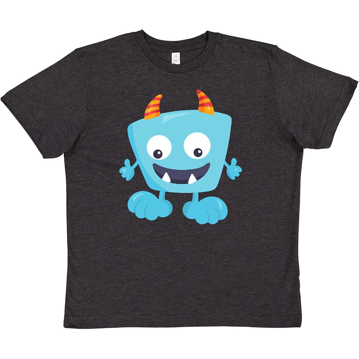 Inktastic Cute Monster Graphic T-Shirt - Blue Monster Design with Horns for Kids & Youth | Funny Monster Tee for Casual Wear, School & Playdates