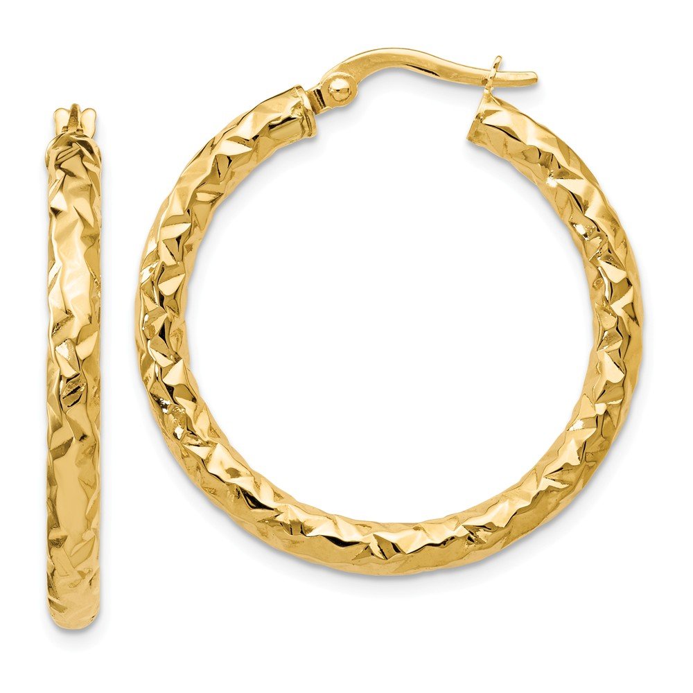 14K Yellow Gold ForeverLite Textured Hoop Earrings - 30mm x 24mm | Lightweight Dainty Huggie Hoops for Everyday Wear, Gift for Her, Wedding & Party Jewelry