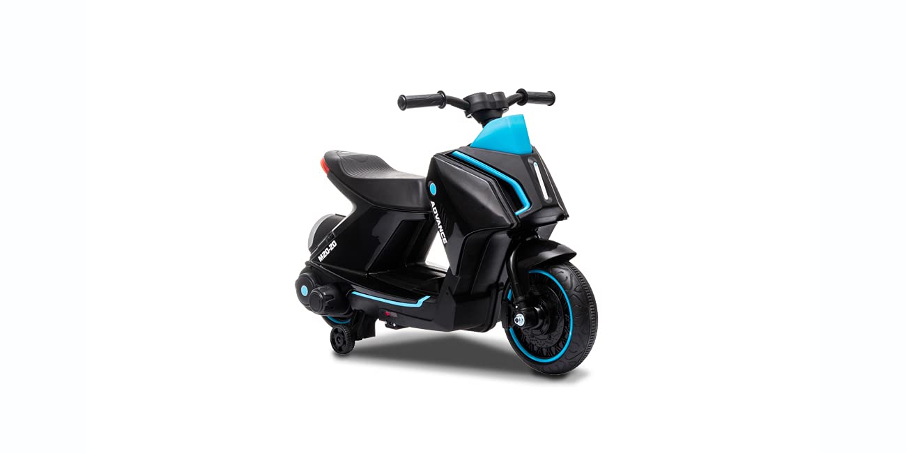 MIGOTOYS GO MIGO 6V Battery Powered Ride-On Electric Motorcycle for Toddlers - Kids Motorized Bike with Training Wheels, LED Lights, Horn, MP3 & USB - Safe Toy Vehicle for 2-5 Year Olds (Black) - Perfect for Indoor Play & Outdoor Backyard Fun