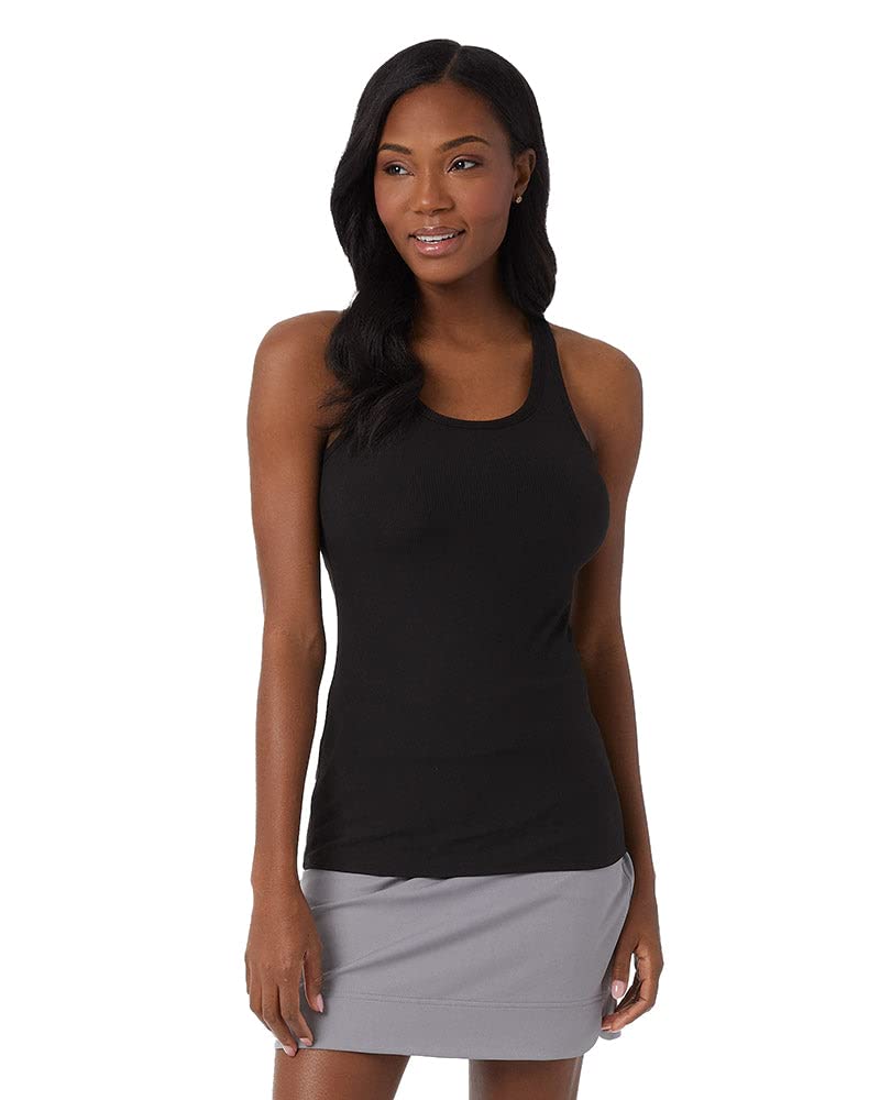 32 DEGREEES Women’s Soft Rib Racerback Bra Tank Top with Built-in Cups - Comfortable Fitted Seamless Workout Shirt for Yoga, Running & Lounge Wear