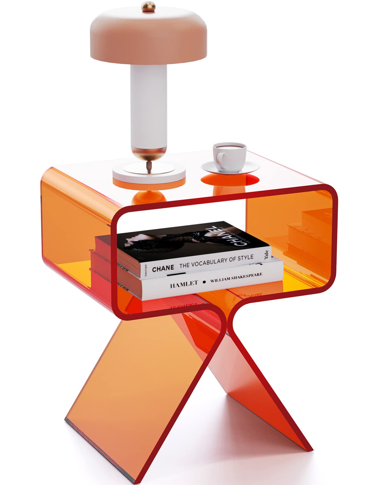 Modern Clear Acrylic Nightstand Side Table - Stylish End Table for Living Room, Bedroom & Office - Orange Home Decor Display for Contemporary Spaces