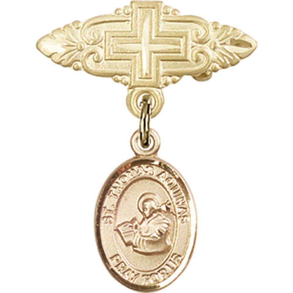 St. Thomas Aquinas Gold Filled Baby Badge with Cross Charm - 1