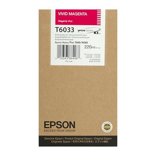 Epson Vivid Magenta Ultrachrome K3 Ink Cartridge 220ml (T603300) - High-Quality Printer Ink for Professional Photo Printing & Graphic Design