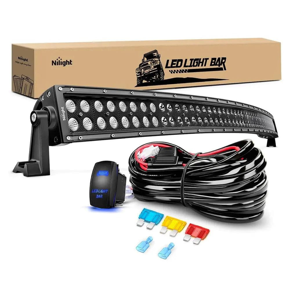 50 Inch 288W 18560LM Dual Row Black Curved LED Light Bar - Spot Flood Combo Beam with 14AWG Wiring & 5-Pin Switch - Perfect for Off-Road Trucks, ATVs, Boats & Outdoor Adventures